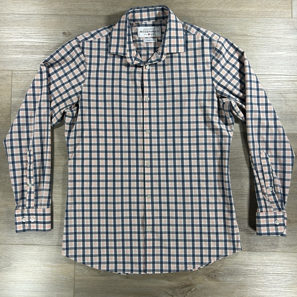 Mizzen + Main Leeward Collection Medium Trim Fit Blue Pink Plaid Button Front US - Picture 3 of 13